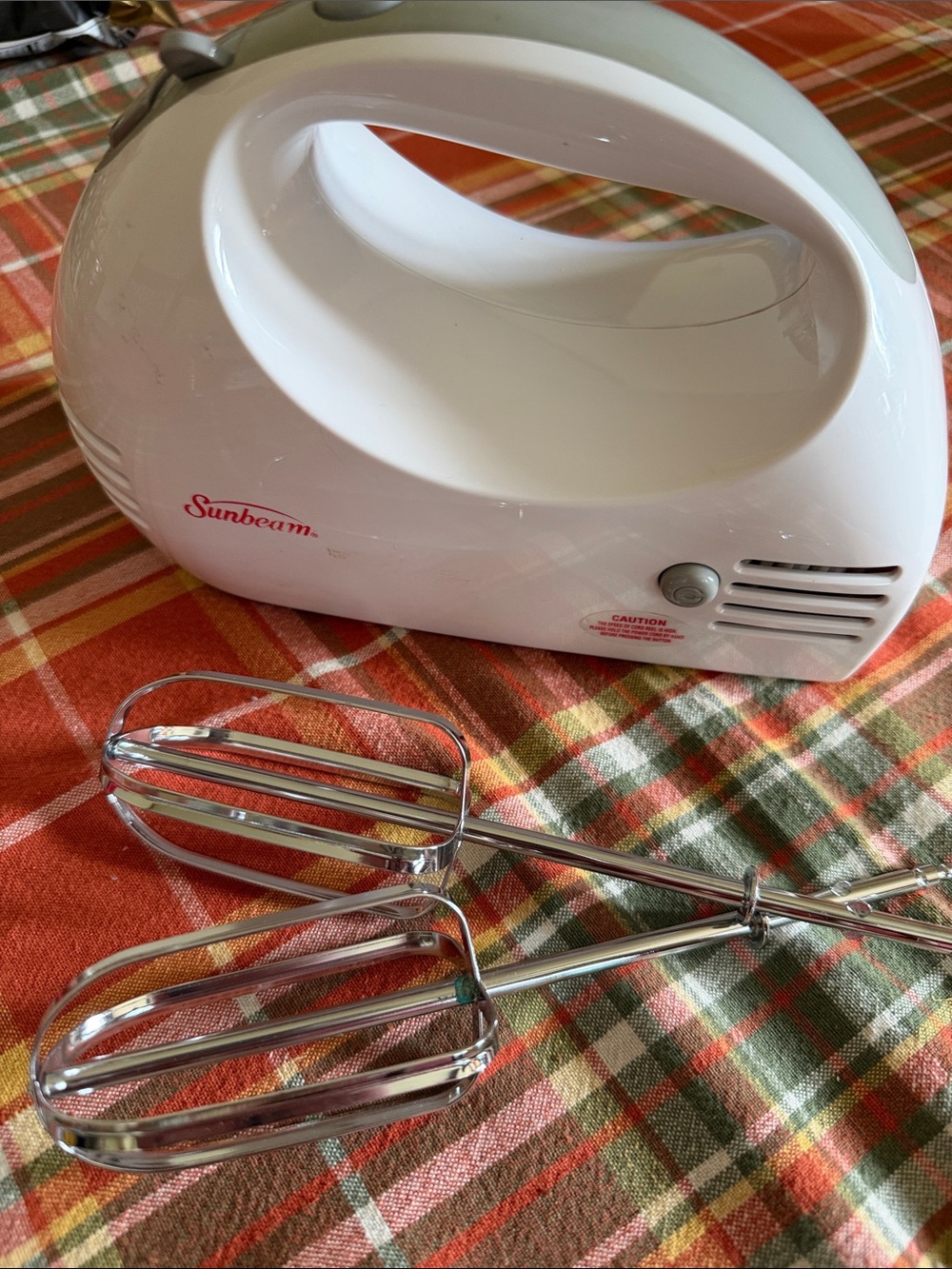 Sunbeam White Hand Mixer with Chrome Beaters
